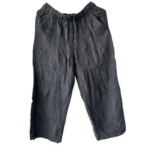 Joie 100% Linen Black Wide Leg High Rise Pant with Floral Embroidery Size Medium